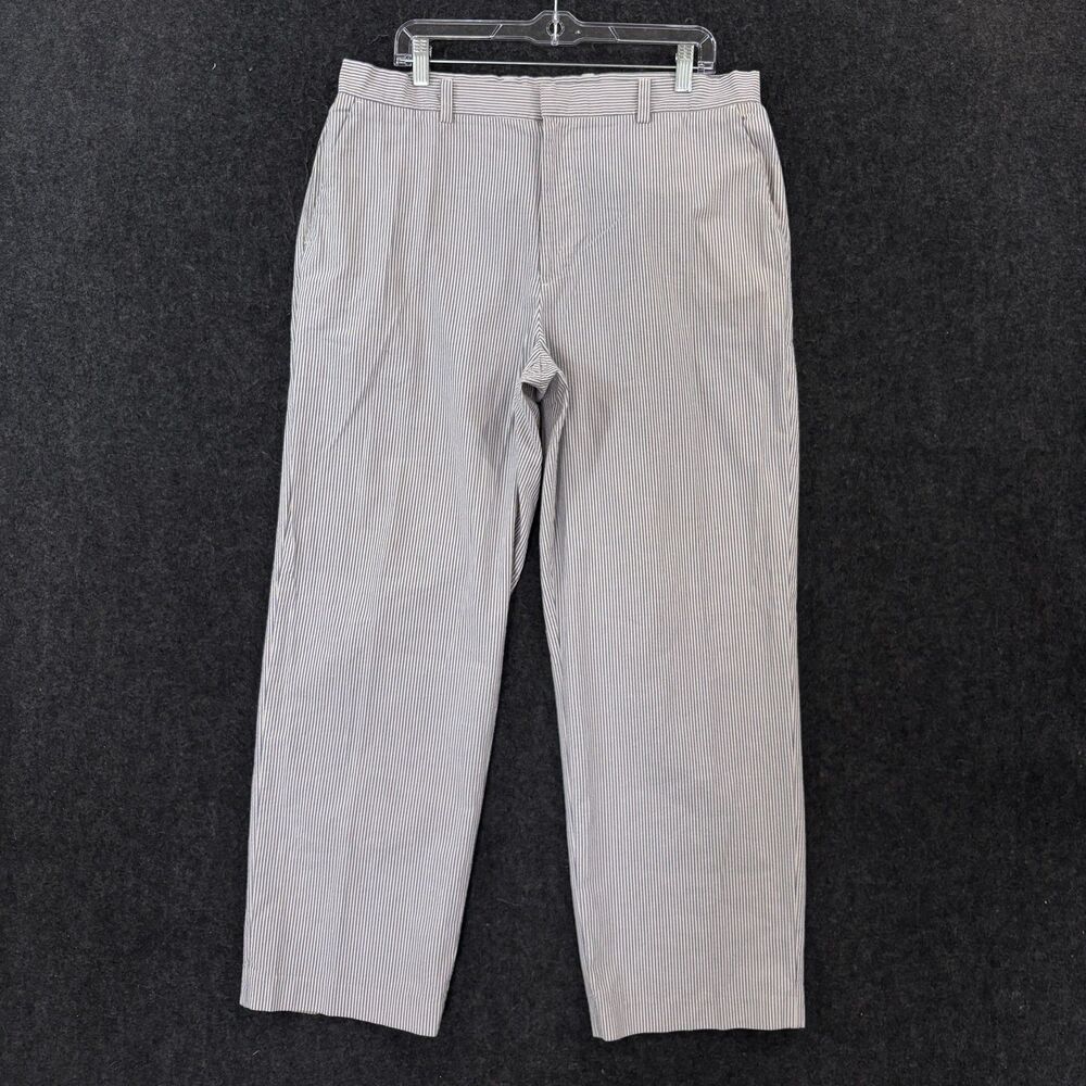 J Crew Pants Men's 36x30 Blue White Striped Seersucker Cotton Chino Flat Front